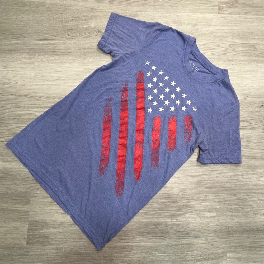 Home of the Brave Mens Small Blue American Flag Distressed Graphic T-Shirt S‎
